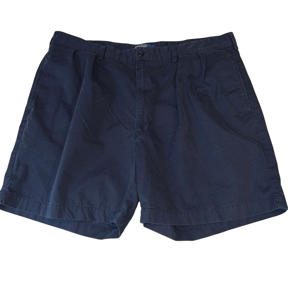 Polo Ralph Lauren Pleated Chino Shorts 40‎ Men's Navy Blue Cotton Relaxed Fit